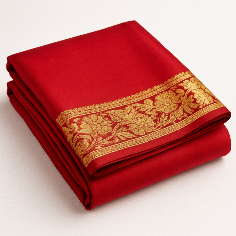 Red Silk Sari with Gold Embroidery