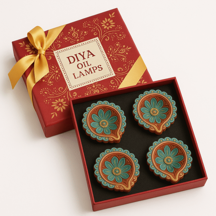 Set of Diya Oil Lamps with Floral Patterns - Image 3