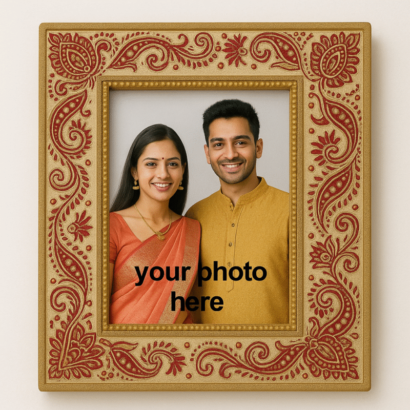 Personalized Photo Frame with Indian Cultural Motif